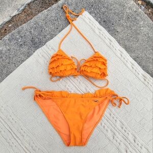 y2k Hollister Ruffle String Triangle Bikini Set size M Orange